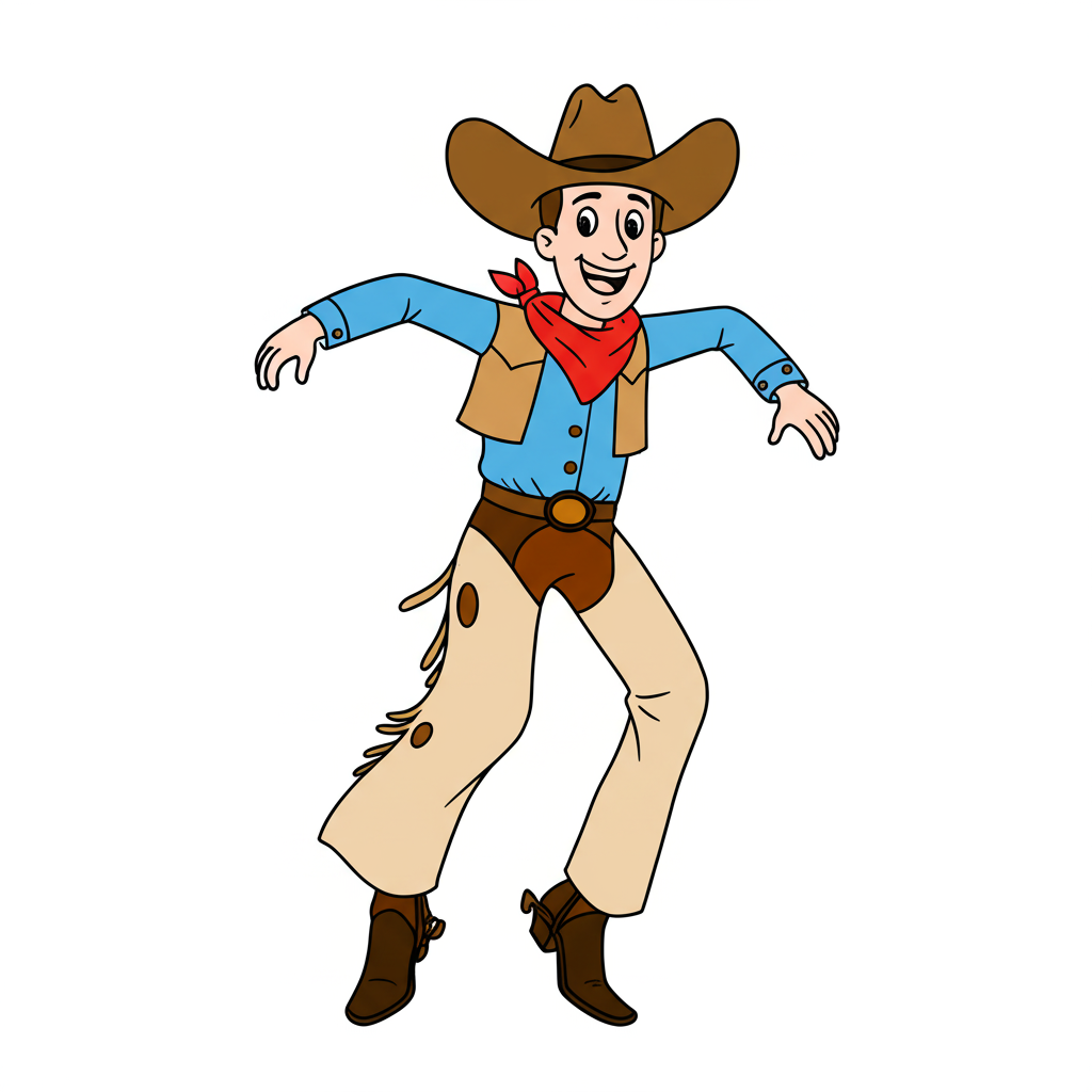 Happy Dancing Cowboy Coloring Page - Colored Preview