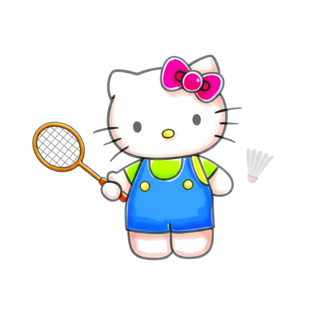 Hello Kitty Badminton Fun Coloring Page - Colored Preview