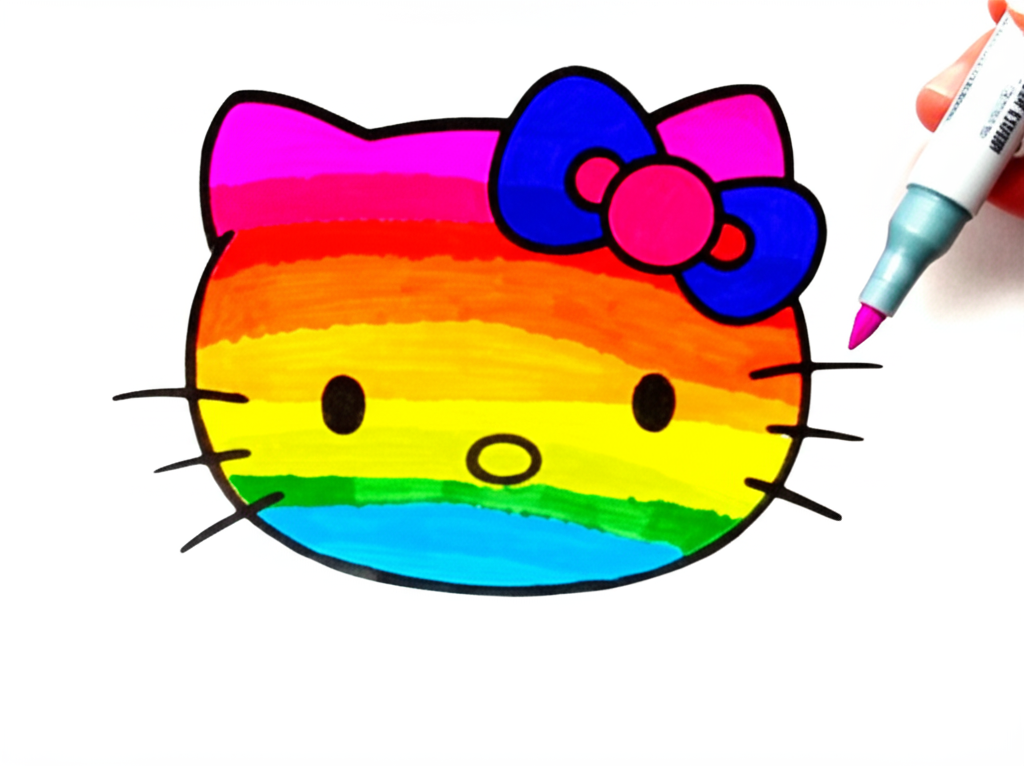 Adorable Hello Kitty Face Coloring Page - Colored Preview