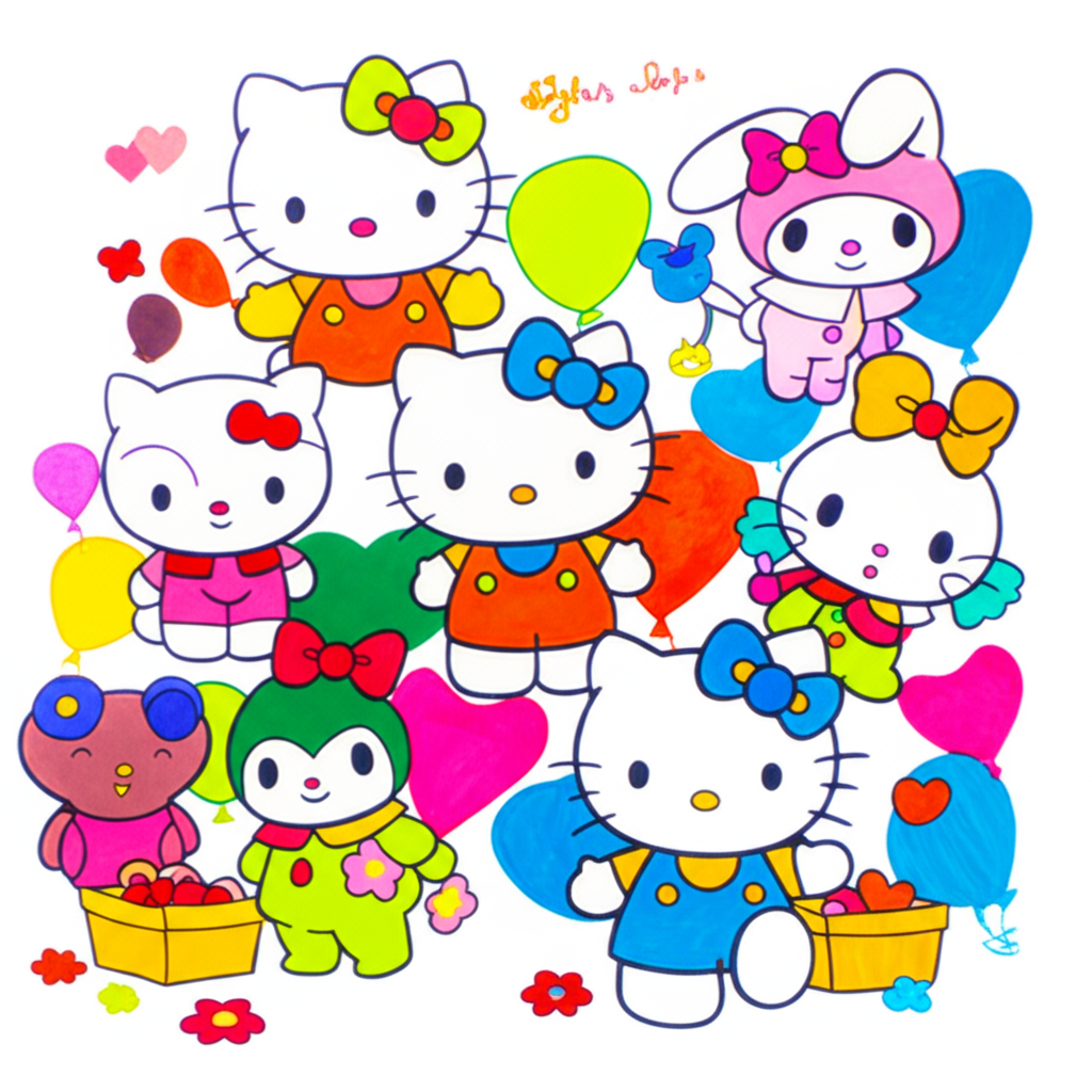 Hello Kitty & Friends Fun Coloring Page - Colored Preview