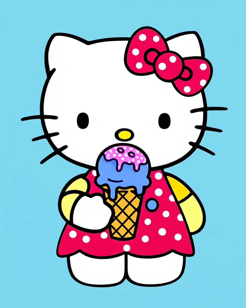 Sweet Hello Kitty Ice Cream Coloring Page - Colored Preview