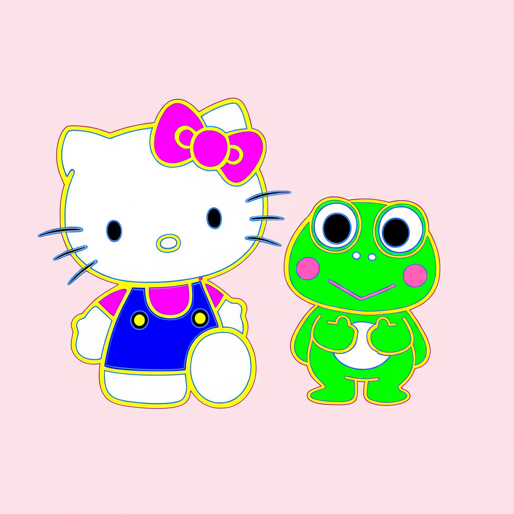 Hello Kitty and Keroppi Friends Coloring Page - Colored Preview