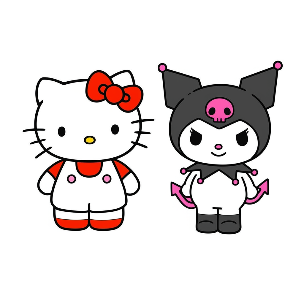 Hello Kitty and Kuromi Best Friends Coloring Page - Colored Preview