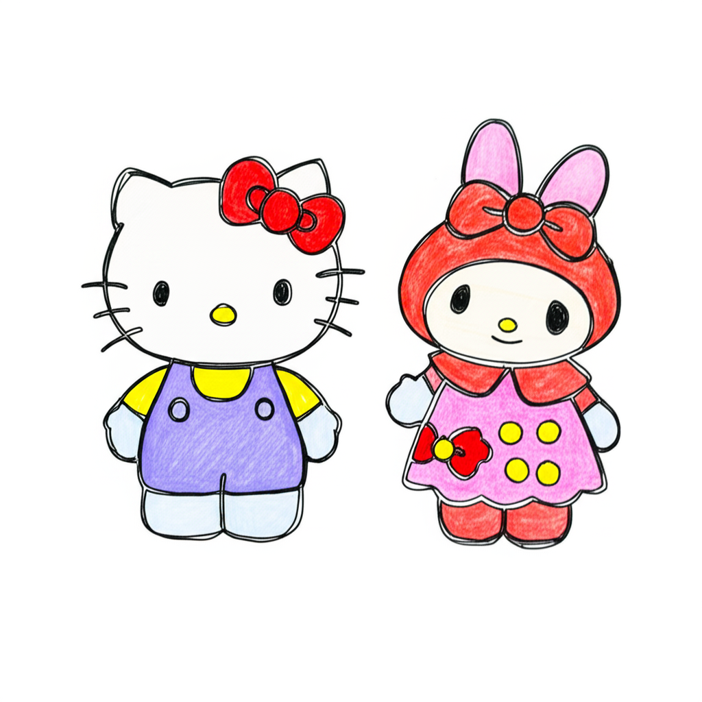 Hello Kitty and My Melody Best Friends Coloring Page - Colored Preview