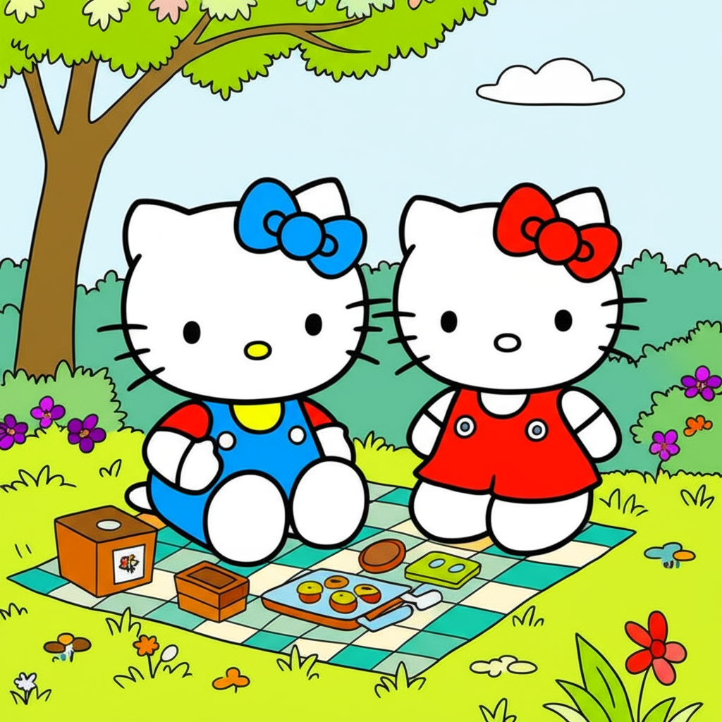 Hello Kitty Picnic Adventure Coloring Page - Colored Preview