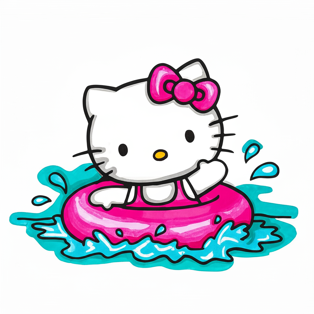Hello Kitty Summer Splash Coloring Page - Colored Preview
