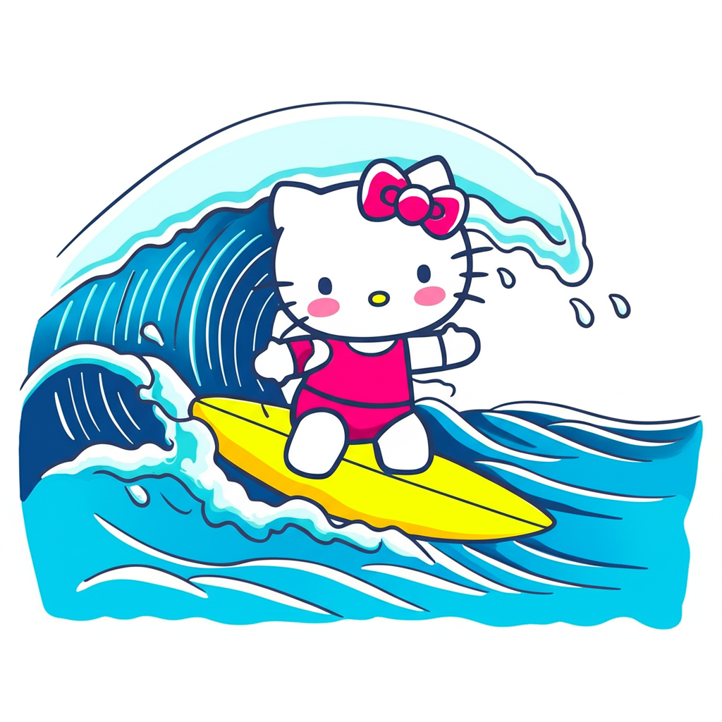 Hello Kitty Surfing Adventure Coloring Page - Colored Preview