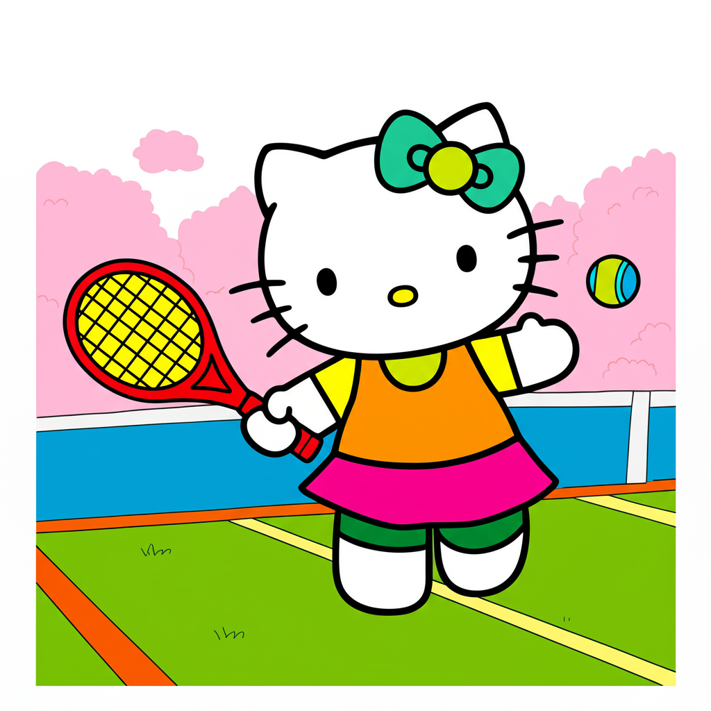 Hello Kitty Tennis Star Coloring Page - Colored Preview