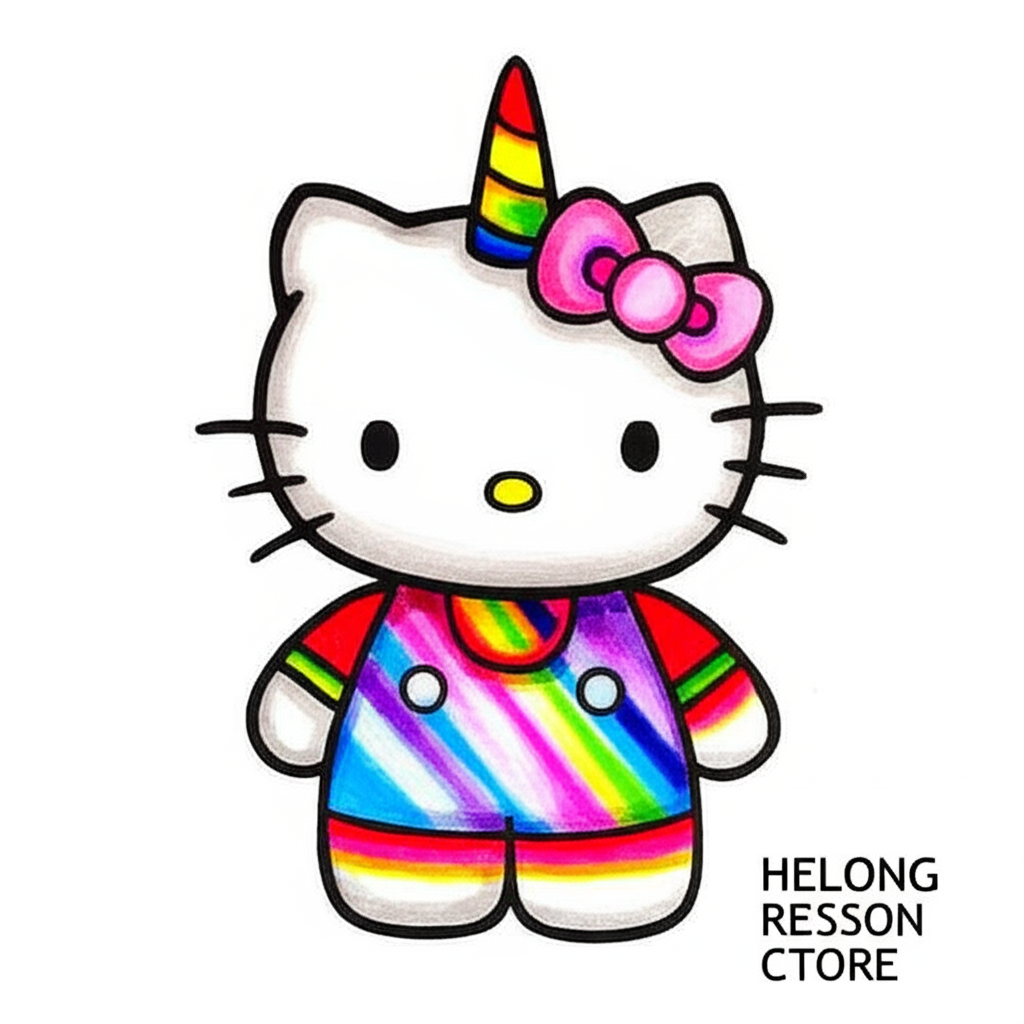 Magical Hello Kitty Unicorn Coloring Page - Colored Preview