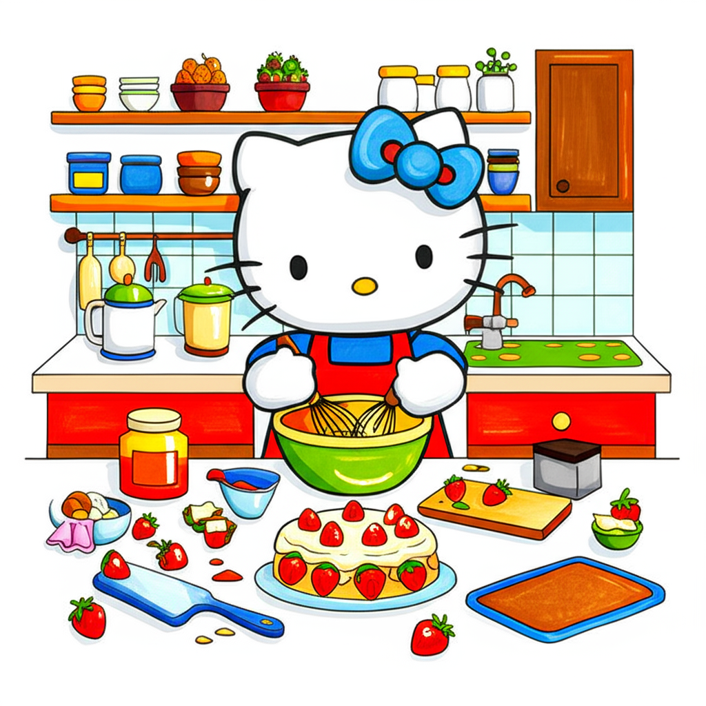 Hello Kitty's Sweet Bake-Off Coloring Page - Colored Preview