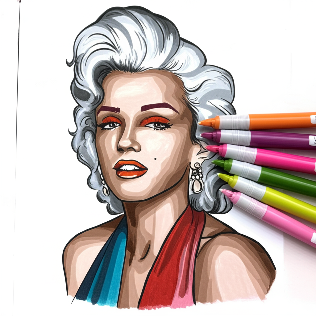 Iconic Marilyn Monroe Portrait Coloring Page - Colored Preview