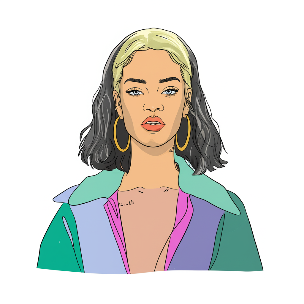Iconic Rihanna Portrait Coloring Page - Colored Preview