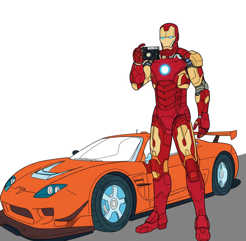 Iron Man & Sports Car Snap Coloring Page - Colored Preview