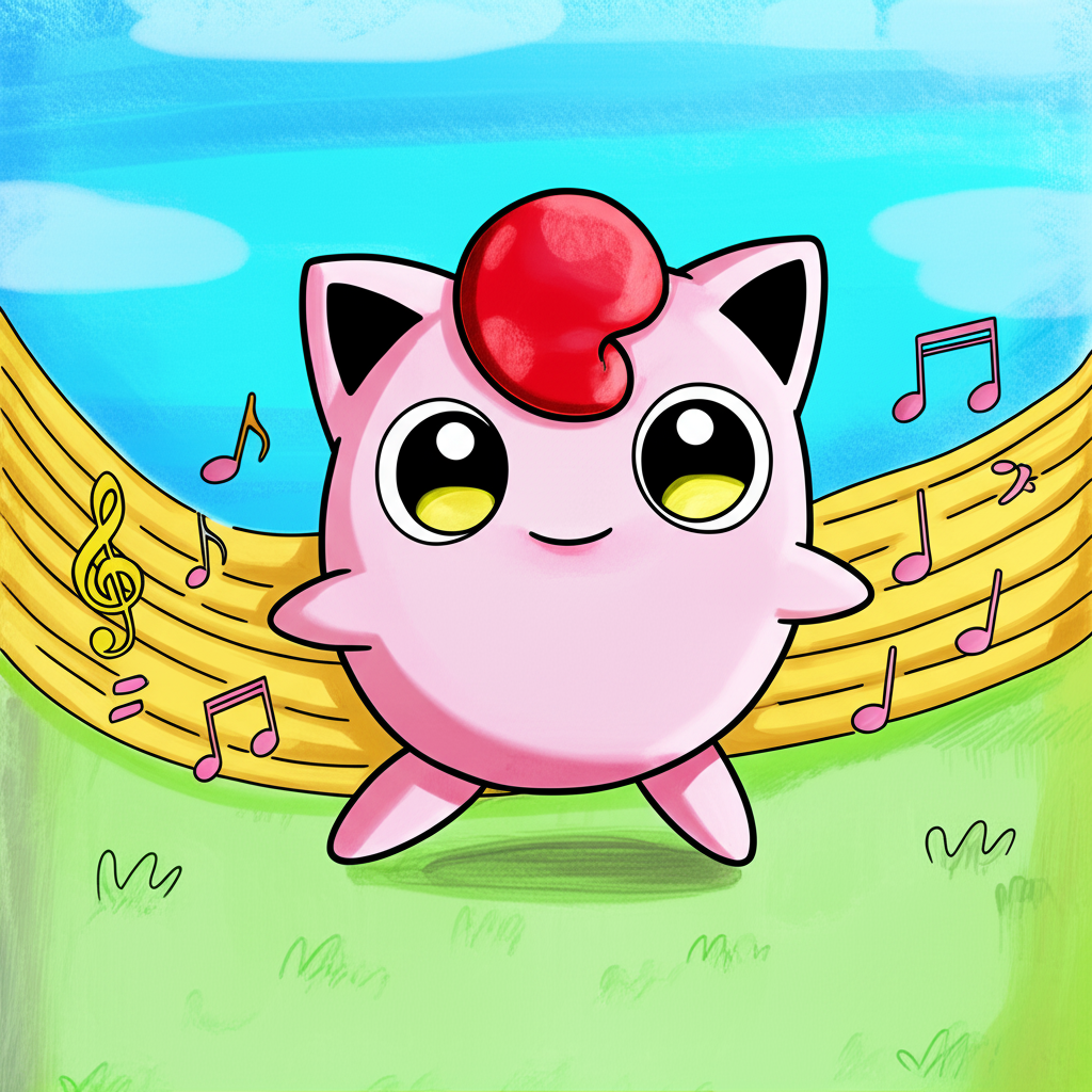 Adorable Jigglypuff Singing Pokémon Coloring Page - Colored Preview