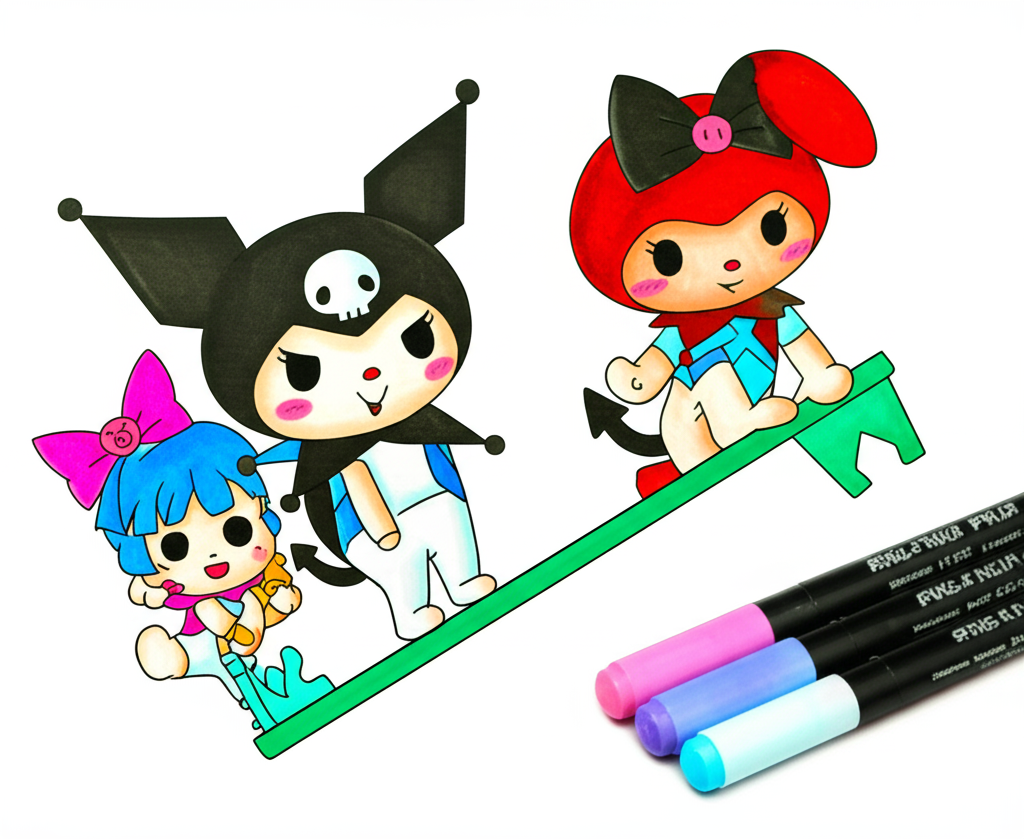 Kawaii Crew Key Adventure Coloring Page - Colored Preview