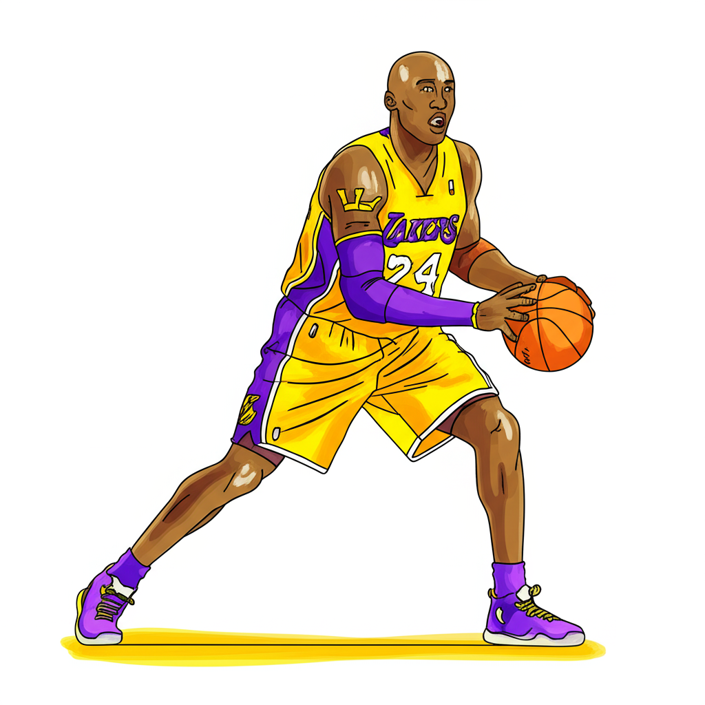 Kobe Bryant 'Black Mamba' Action Coloring Page - Colored Preview