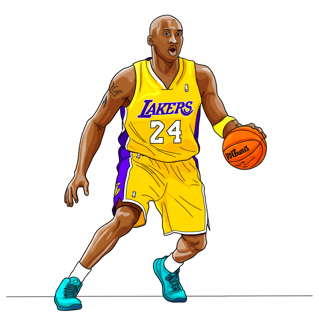 Kobe Bryant Lakers Dribbling Coloring Page - Colored Preview