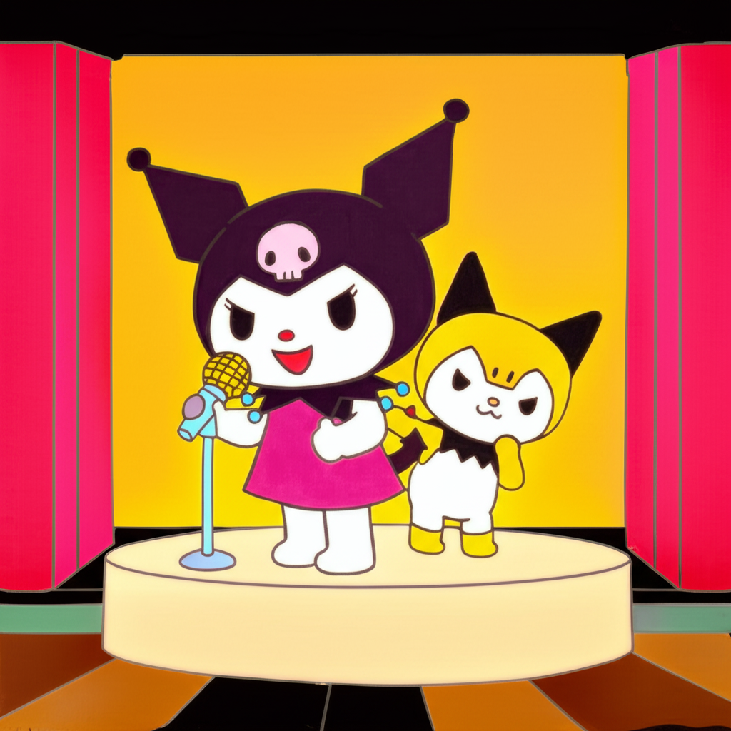Kuromi and Baku Stage Performance Coloring Page - Colored Preview