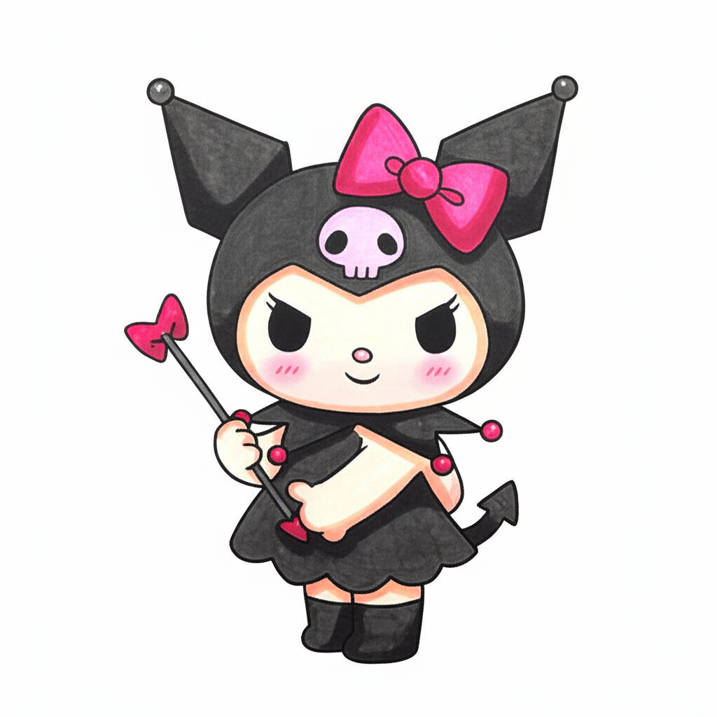Kuromi the Mischievous Rebel Coloring Page - Colored Preview