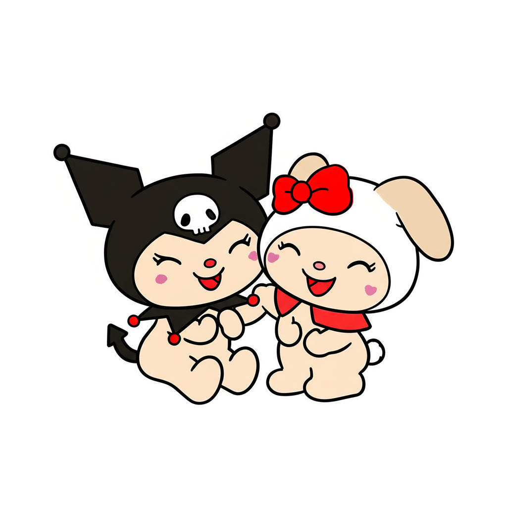 Cute Kuromi and My Melody Coloring Page - Colored Preview