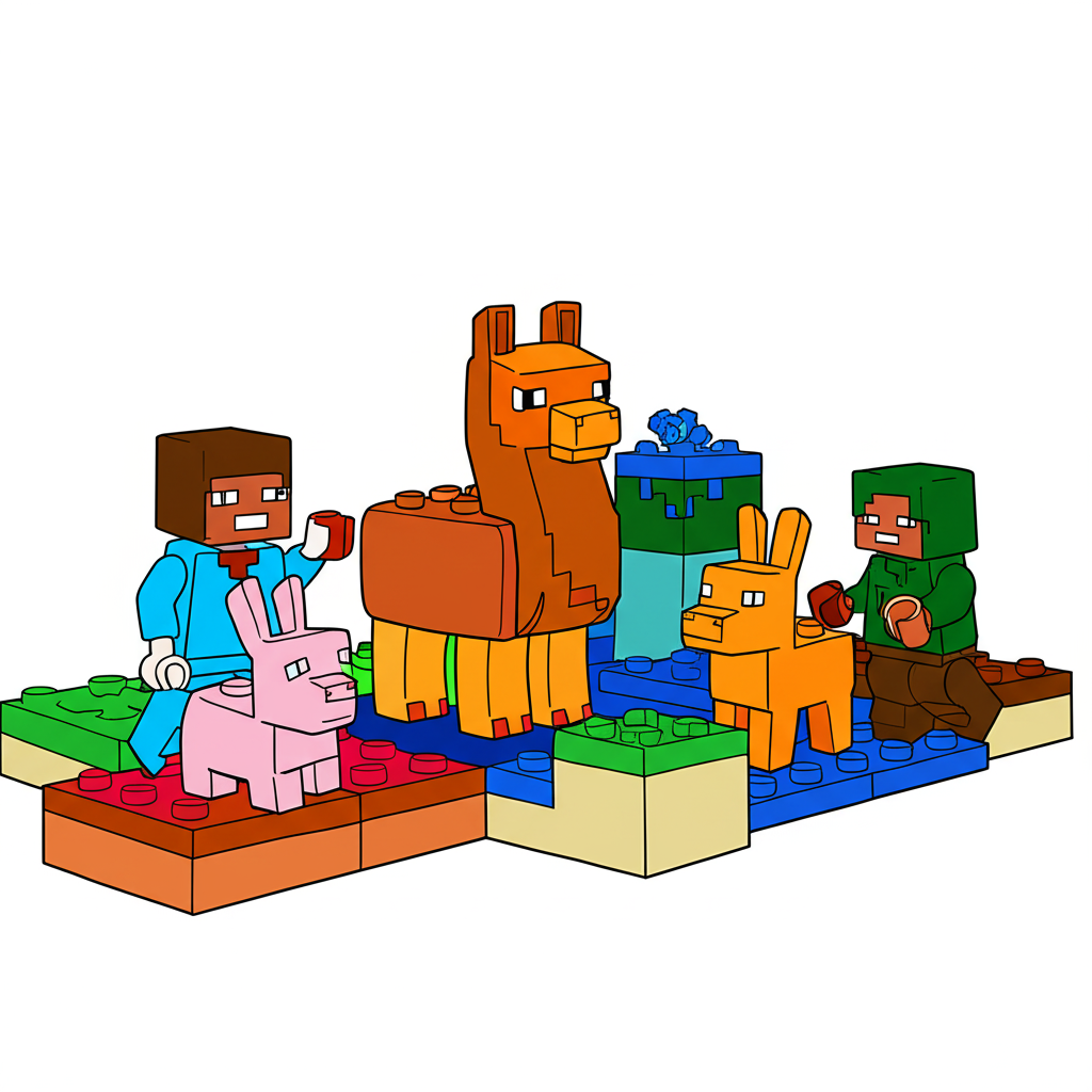 LEGO Minecraft Llama Adventure Coloring Page - Colored Preview
