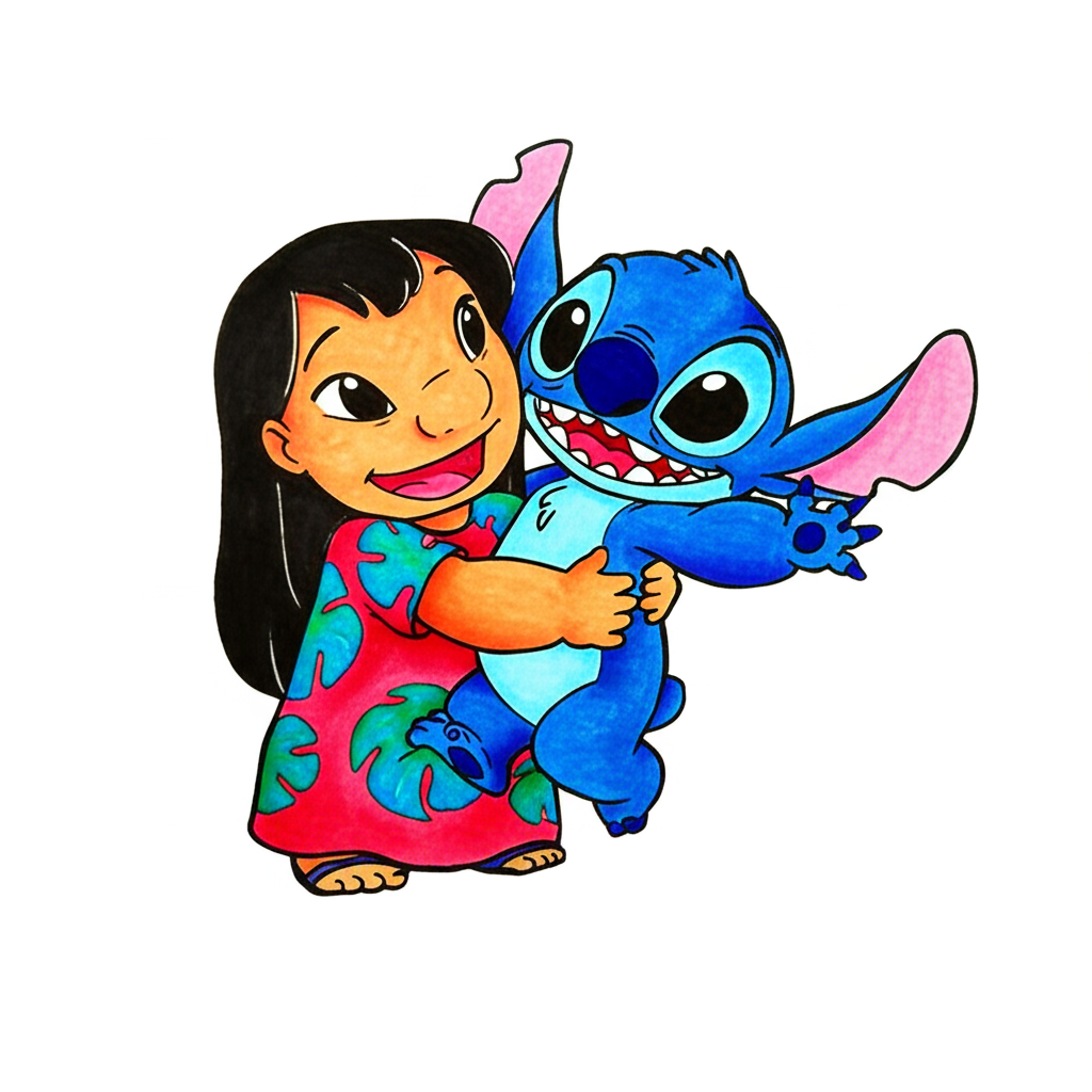 Lilo and Stitch Sweet Embrace Coloring Page - Colored Preview
