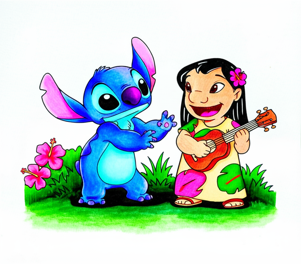 Lilo and Stitch Hawaiian Fun Coloring Page - Colored Preview