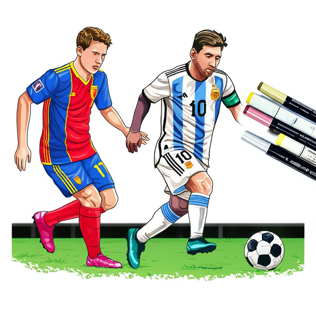 Lionel Messi Dribbling Action Coloring Page - Colored Preview