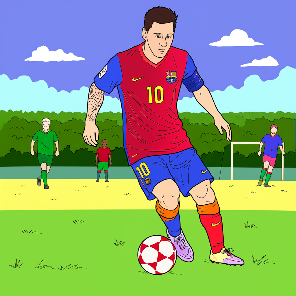 Lionel Messi Dribbling Soccer Ball Coloring Page - Colored Preview
