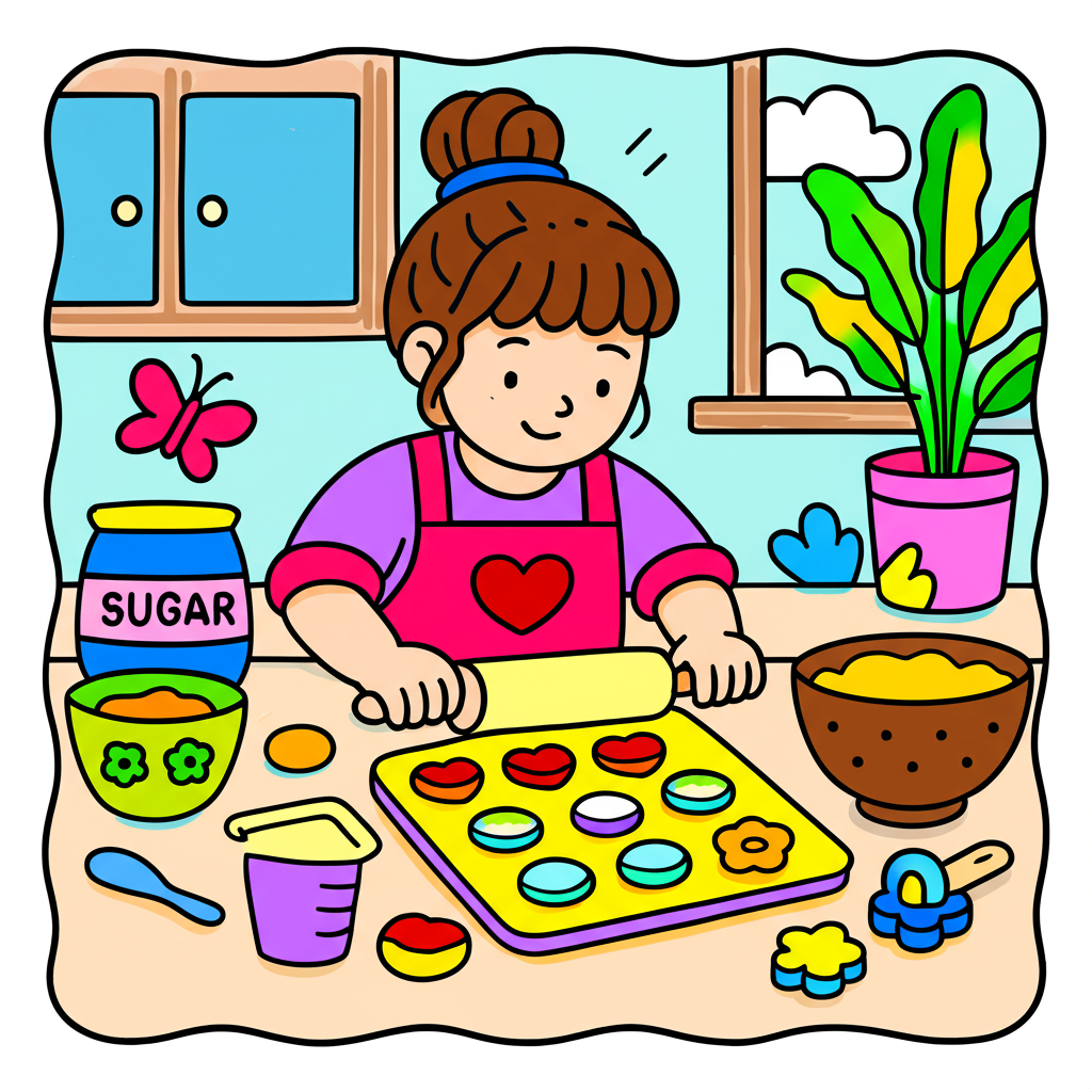 Little Baker's Cookie Delight Coloring Page - Colored Preview