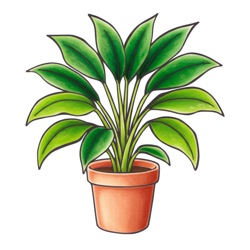 Lush Potted Plant Coloring Page - Colored Preview