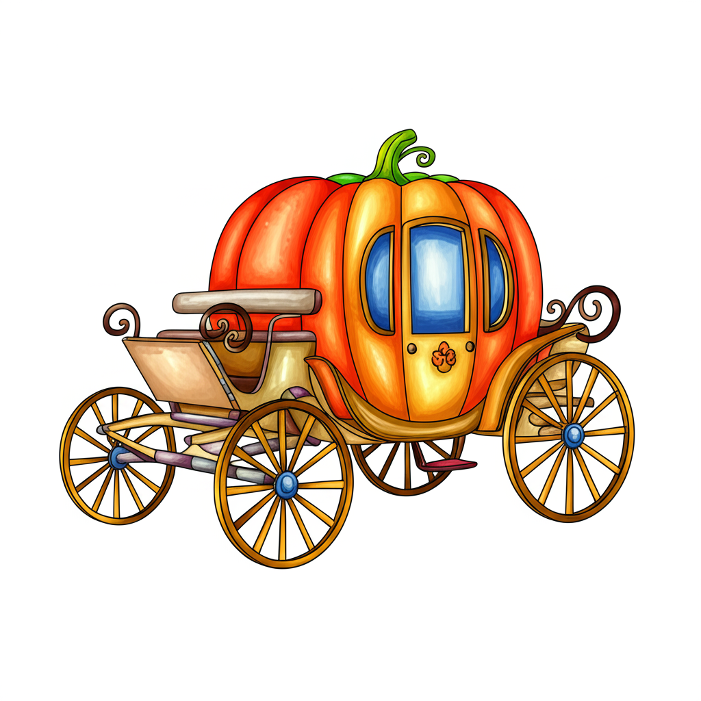 Magical Pumpkin Carriage Coloring Page - Colored Preview