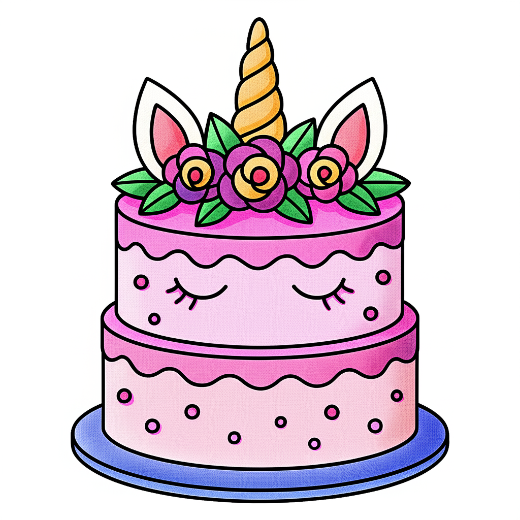 Magical Unicorn Cake Coloring Page - Colored Preview