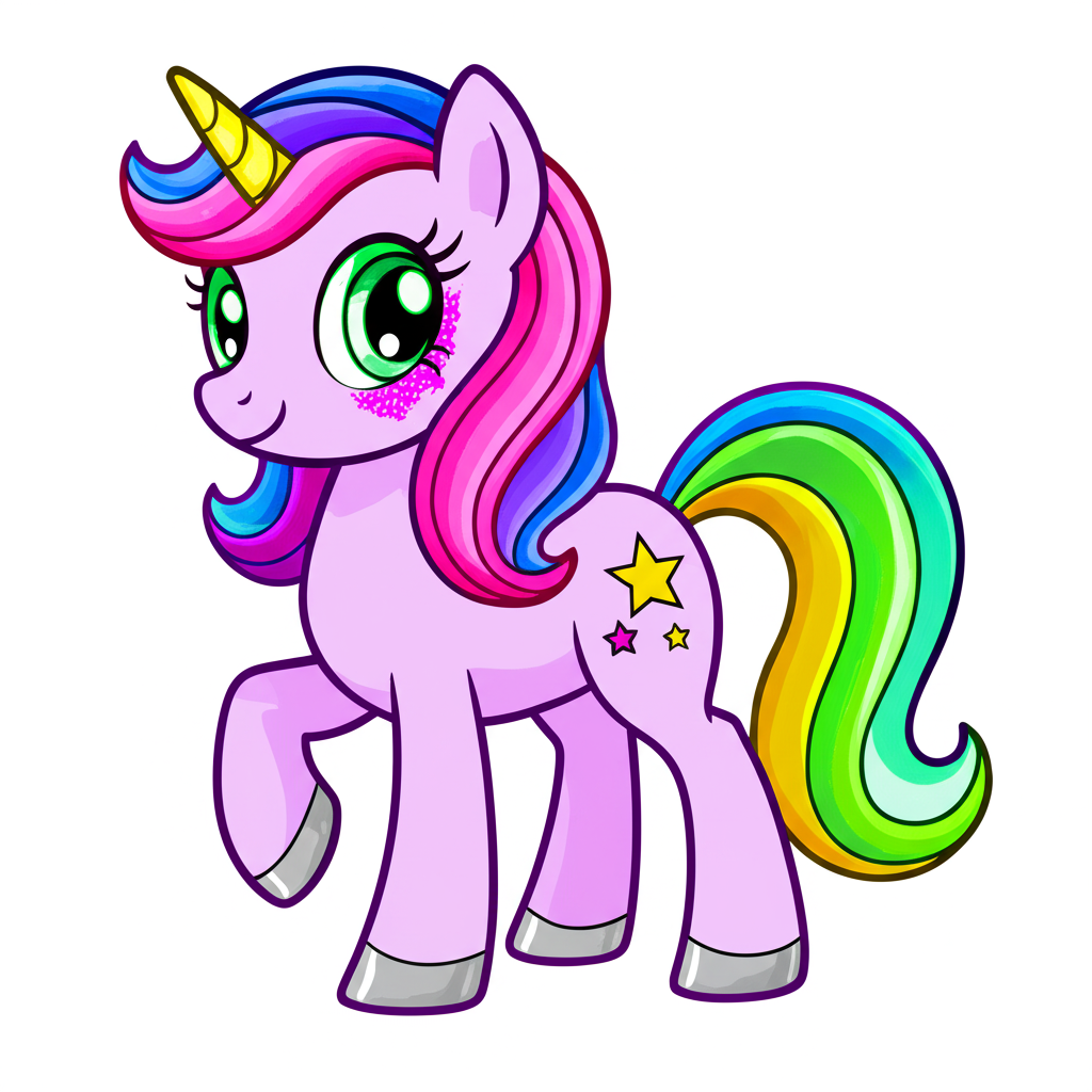 Magical Unicorn Pony Coloring Page - Colored Preview