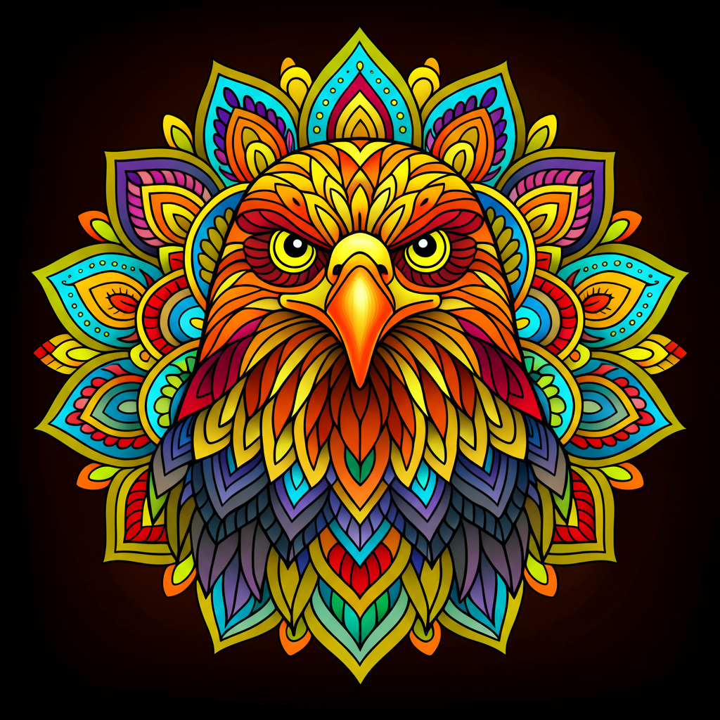 Majestic Eagle Mandala Coloring Page - Colored Preview