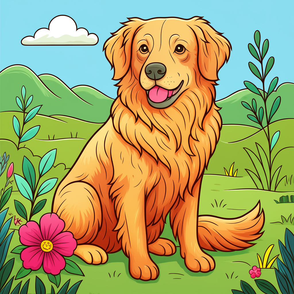 Majestic Golden Retriever Coloring Page - Colored Preview