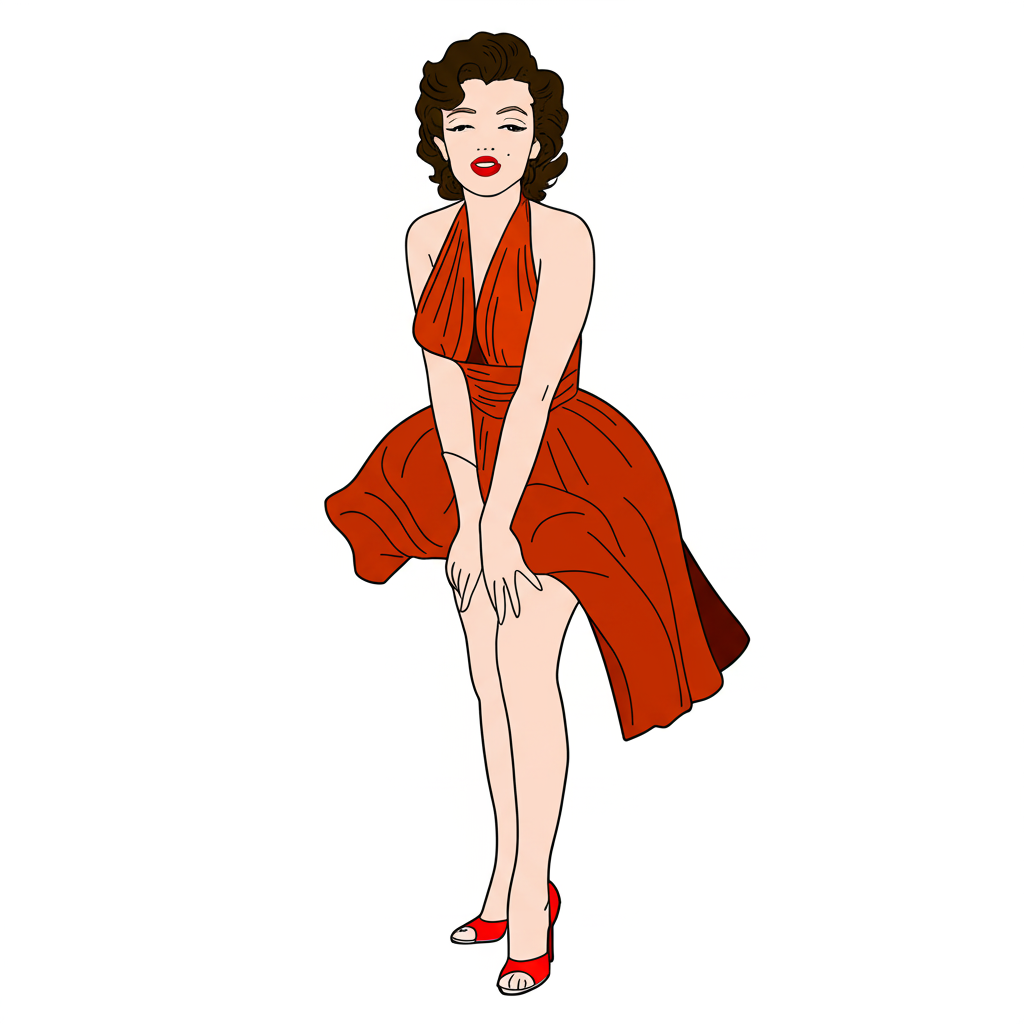 Marilyn Monroe Iconic White Dress Coloring Page - Colored Preview