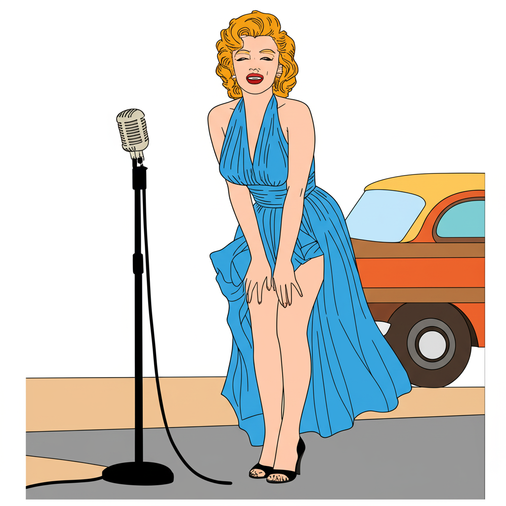Iconic Marilyn Monroe Singing Star Coloring Page - Colored Preview