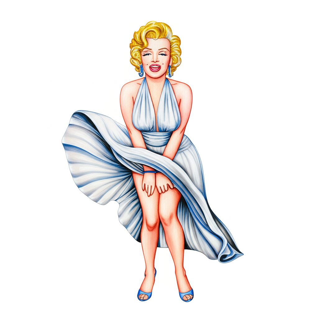 Marilyn Monroe White Dress Coloring Page - Colored Preview