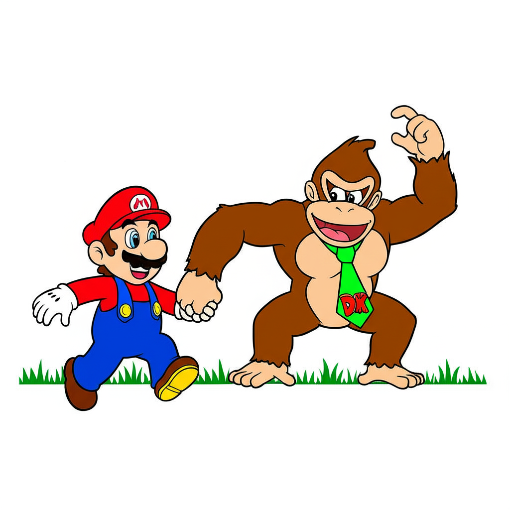 Mario and Donkey Kong Adventure Coloring Page - Colored Preview