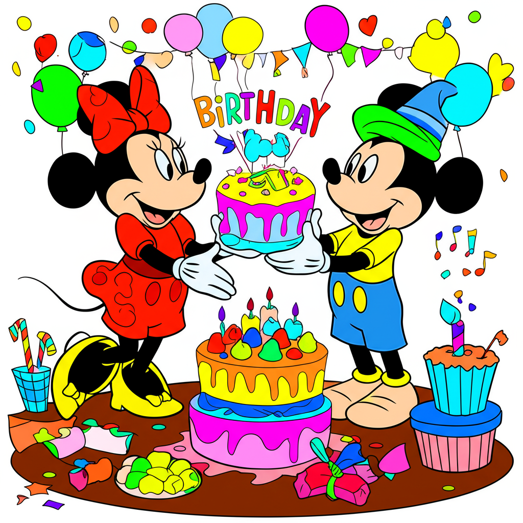 Mickey and Minnie's Birthday Bash Coloring Page - Colored Preview