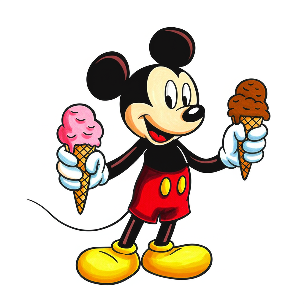 Mickey Mouse with Ice Cream Cones Coloring Page - Colored Preview