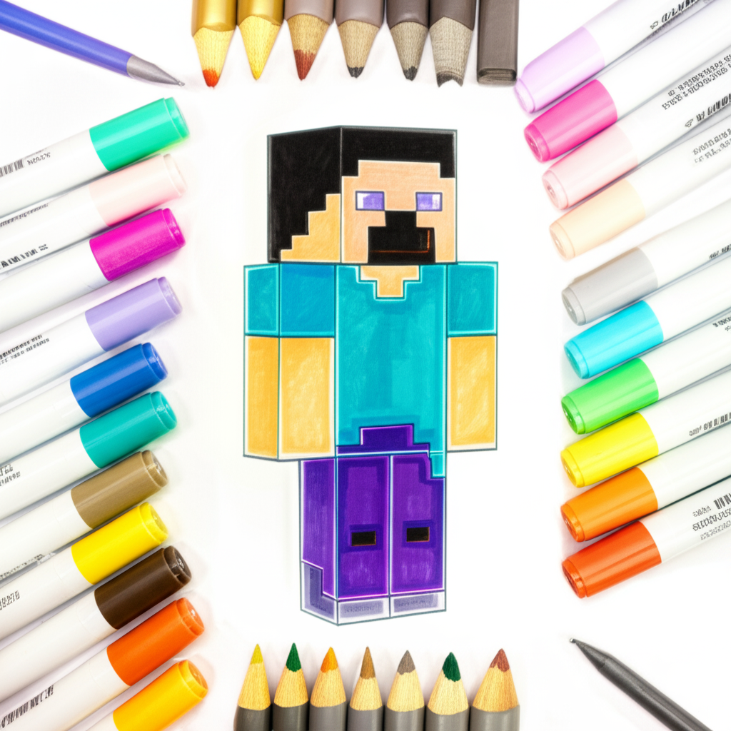 Minecraft Steve Coloring Page - Colored Preview