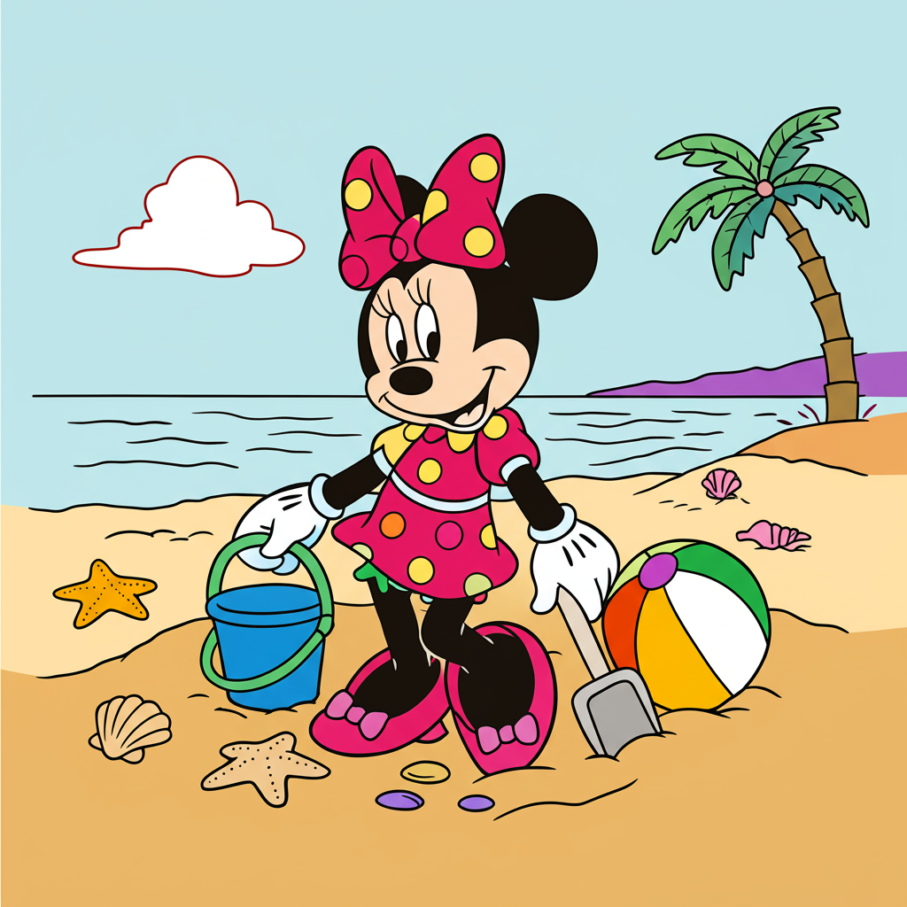 Minnie Mouse Beach Fun Coloring Page - Colored Preview