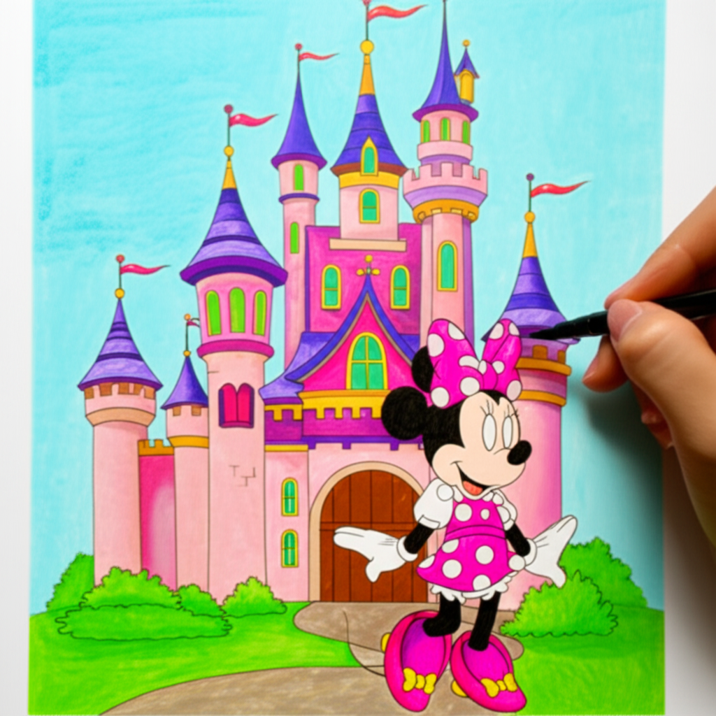 Minnie Mouse Castle Adventure Coloring Page - Colored Preview