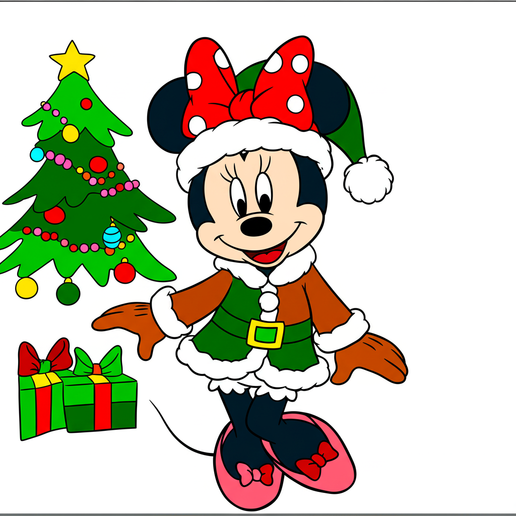 Minnie Mouse Festive Christmas Coloring Page - Colored Preview