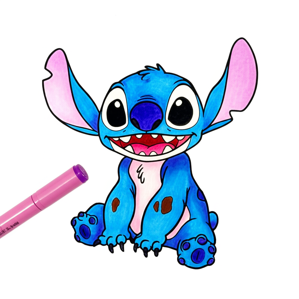 Mischievous Stitch Coloring Page - Colored Preview