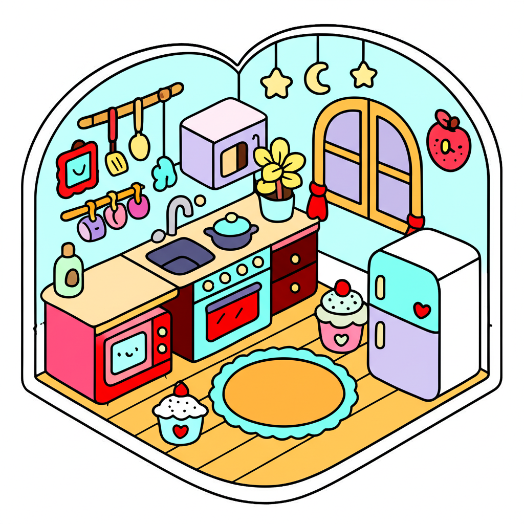 My Dream Kawaii Kitchen Coloring Page - Colored Preview