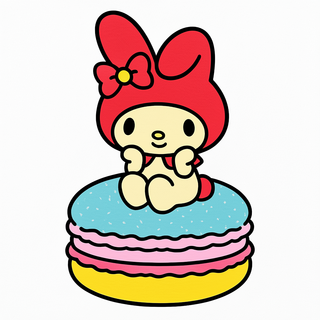 Adorable My Melody on Macaron Coloring Page - Colored Preview