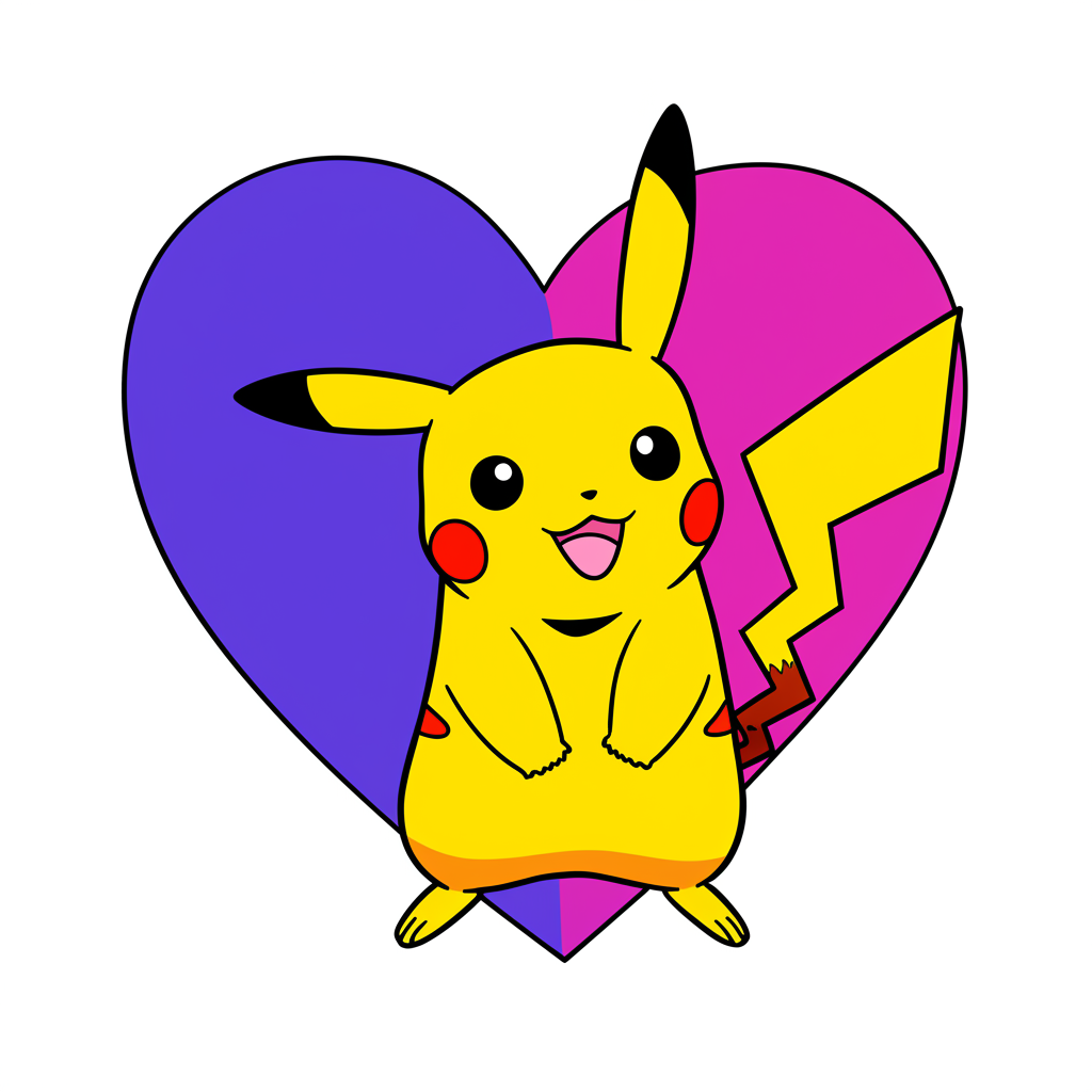 Adorable Pikachu with Heart Coloring Page - Colored Preview